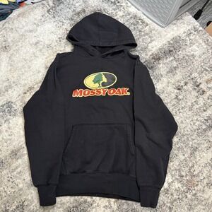 Mossy Oak Mens Graphic Hoodie Black Logo Sweatshirt Size Medium Camo Accent